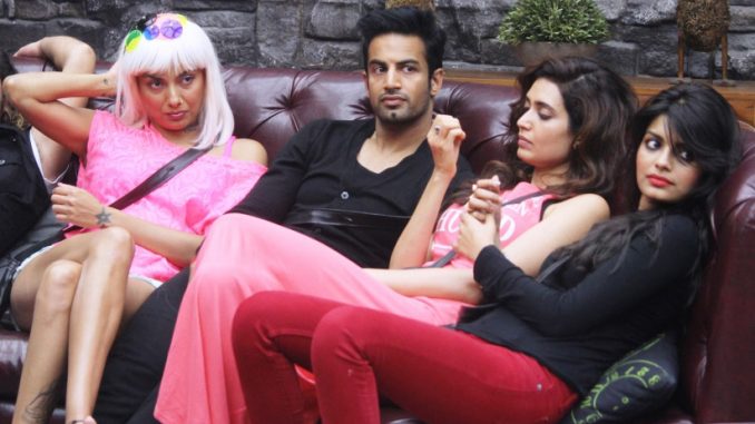 images_Cinema_Masala_Diandra Sores Upen Patel Karishma Tanna and Sonali Raut in Bigg Boss